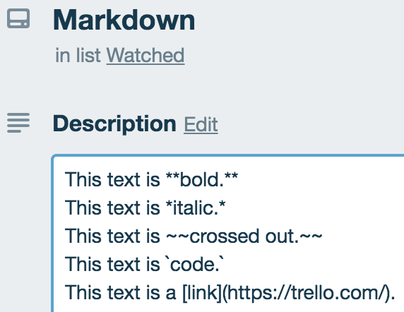 Trello Markdown Template